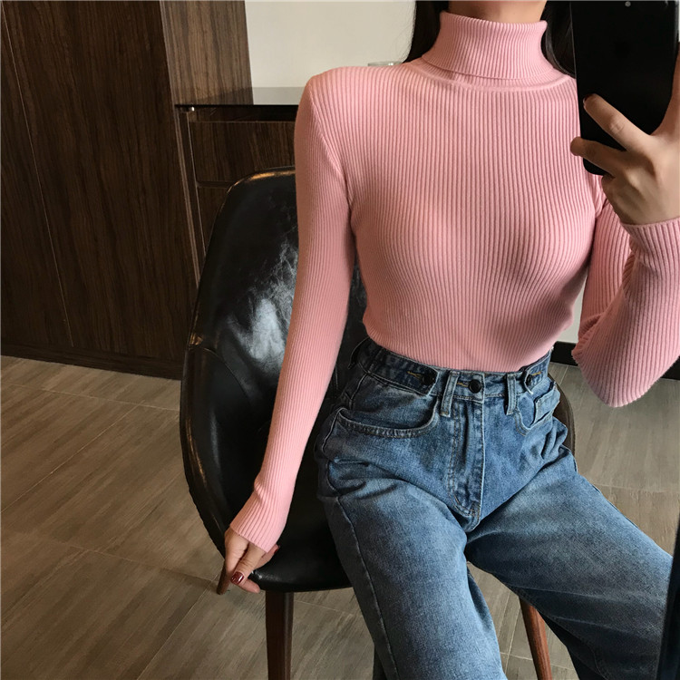 2023 herbst Winter Dicken Pullover Frauen Gestrickte Rippen Pullover Pullover Langarm-rollkragenpullover Schlank Jumper Weiche Warme Pull_voghion.com