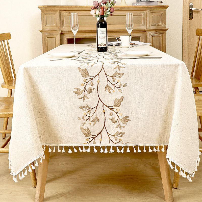 Nappes de broderie rustiques en coton et lin, motif feuilles de café, rectangulaires, imperméables, pour cuisine, salon_voghion.com