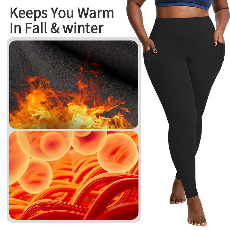 Women's clothing Fleece lined plus fleece plus size leggings high waisted warm yoga pants with pockets suitable for exercise_voghion.com