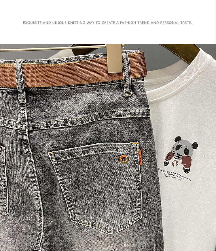 Jeans men's 2023 winter plush and thickened trendy Korean version leggings elastic slim fit versatile casual pants_voghion.com