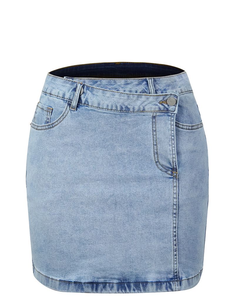 Falda corta de mezclilla para mujer con cintura irregular elástica súper caliente_voghion.com