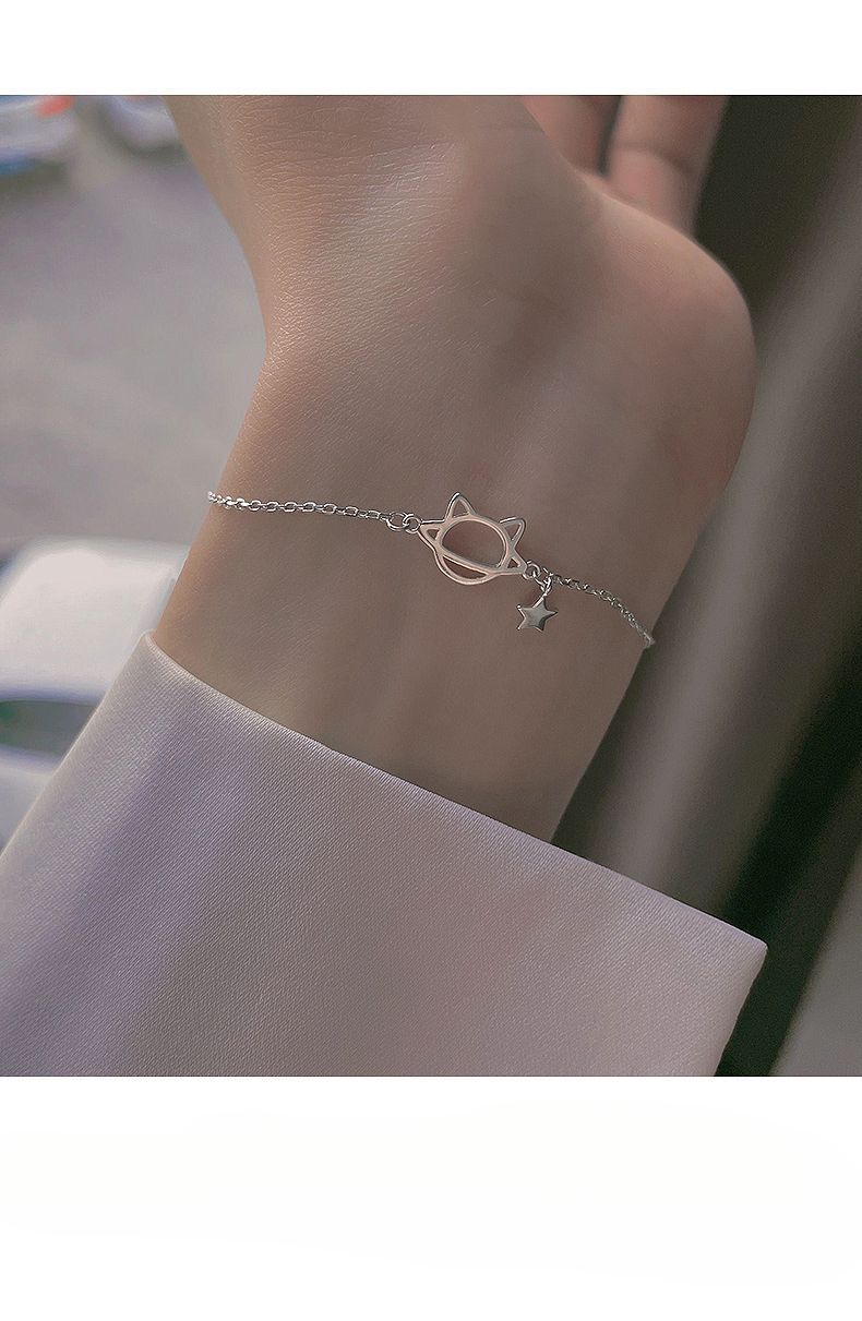 S Pure Silver Meow Planet Cat 2021 Nuovo semplice braccialetto di design di nicchia leggero lusso migliore amico studente_voghion.com