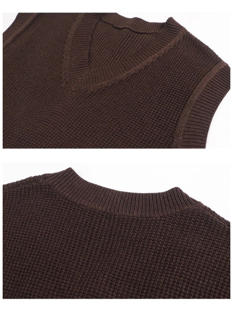 Colete de lã masculino – Colete de malha casual para negócios para escritório e viagens (preto/marrom, tamanhos P-XG)_voghion.com