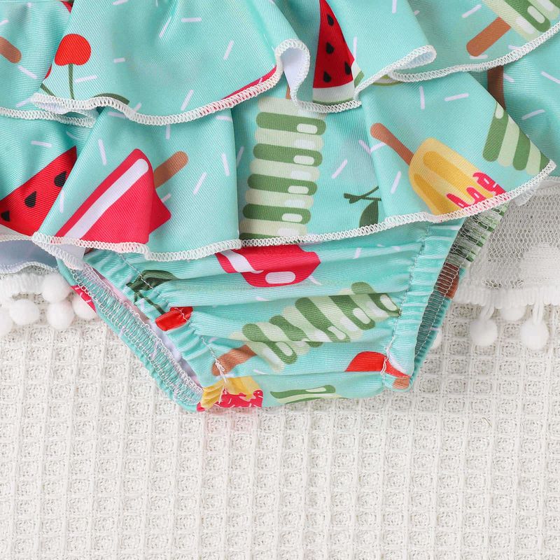 Maillot de bain trois pièces pour enfants, petite et moyenne taille, haut imprimé glace pastèque, pantalon triangle, veste en dentelle_voghion.com