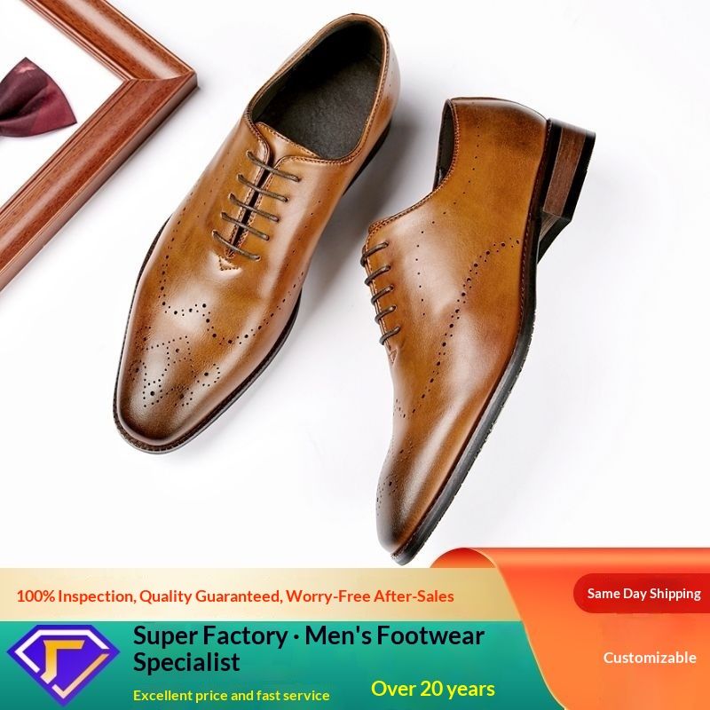 Chaussures de ville Oxford en cuir pour homme WalkPrime, collection printemps 2024, style brogue sculpté, style derby, élégantes et raffinées, fabriquées à la main et polies._voghion.com