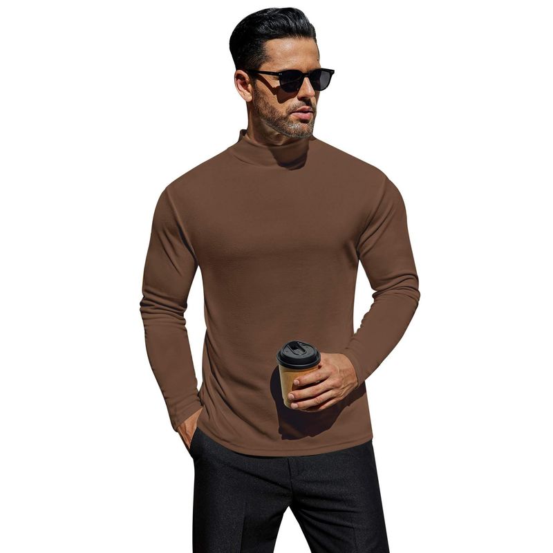 De Rong Herren-T-Shirt mit langen Ärmeln und hoher Elastizität im Herbst und Winter, schmale Passform, mittelhoher Ausschnitt_voghion.com