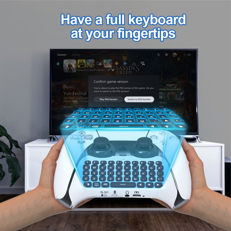 PS5 turi specialią išorinę „Bluetooth“ klaviatūrą ir integruotą garsiakalbį su balso pokalbių ir rašymo funkcijomis._voghion.com