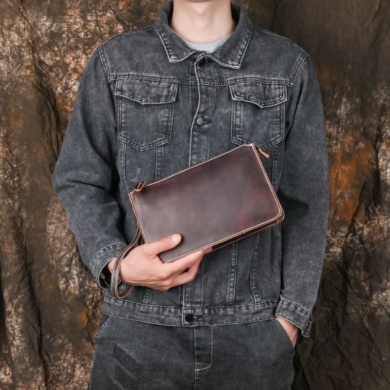 Crazy Horse Echtleder Herren und Damen Lässige kleine Geldtasche Erste Schicht Rindsleder Reißverschluss Geldbörse_voghion.com
