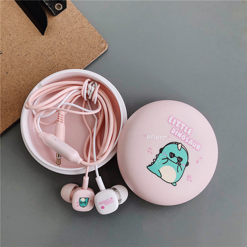 Hörlurar med mikrofon, universal in-ear-söt tecknad film med trådbunden bas, förvaringslåda för hörlurar_voghion.com