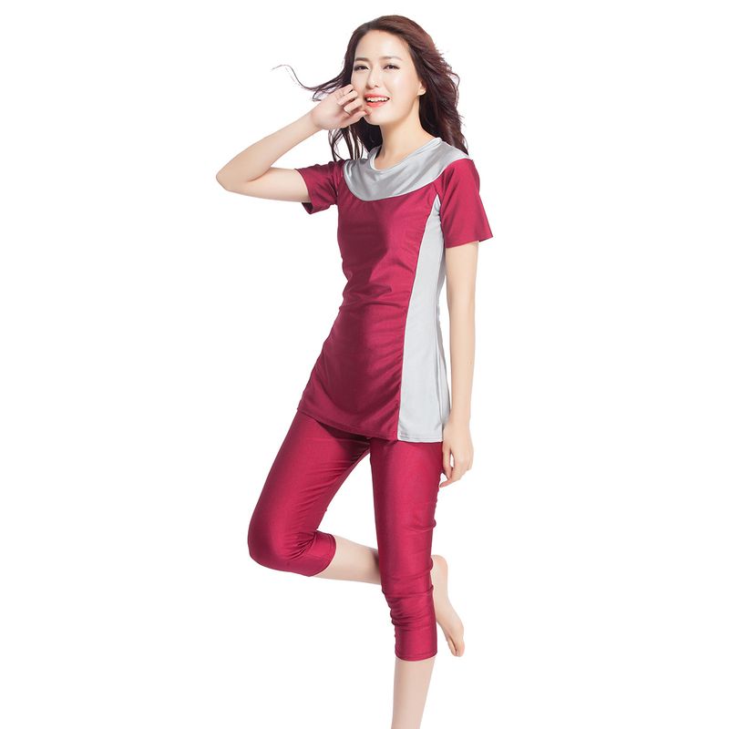 Muslim Swimwear Women's Swimsuit Muslim Conservative Swimsuit Loose Contrasting Color Two-piece Set Seaside Travel Hot Spring Suit_voghion.com