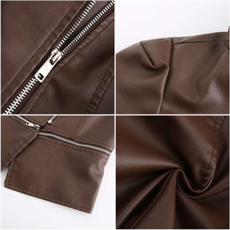 Giacca in pelle da donna con orlo staccabile, giacca casual alla moda_voghion.com