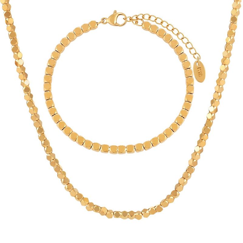 Damen-Schmuckset, einfache Halskette aus Edelstahl, verblasst nicht, hochwertiges PVD-galvanisiertes Gold, kleines quadratisches Armband-Halsketten-Set_voghion.com