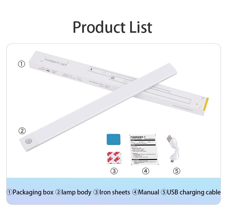 Luz noturna LED tipo C recarregável com sensor de movimento RYYD para armários de cozinha, iluminação de 10 cm/20 cm/30 cm/40 cm/50 cm_voghion.com
