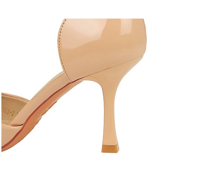 8323-K55 Sandały ze szpiczastym noskiem dla kobiet, Hollow One Button Metal Buckle Buty na wysokim obcasie, Cienkie obcasy, Lakierowana skóra błyszcząca_voghion.com