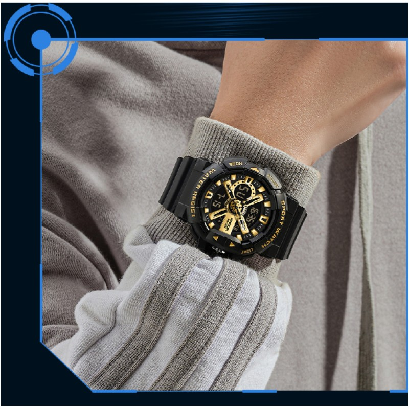 SANDA New Men's Watch Dual Screen Sport 50M Waterproof Digital Watch Quartz Watch Clock Relogio Masculino_voghion.com