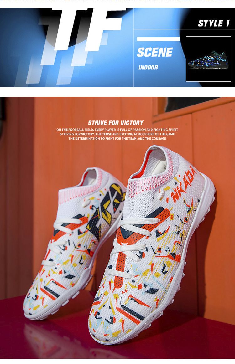 New high top football shoes for men and women seamless flying knitting long nail shoes broken nails grass professional training shoes_voghion.com