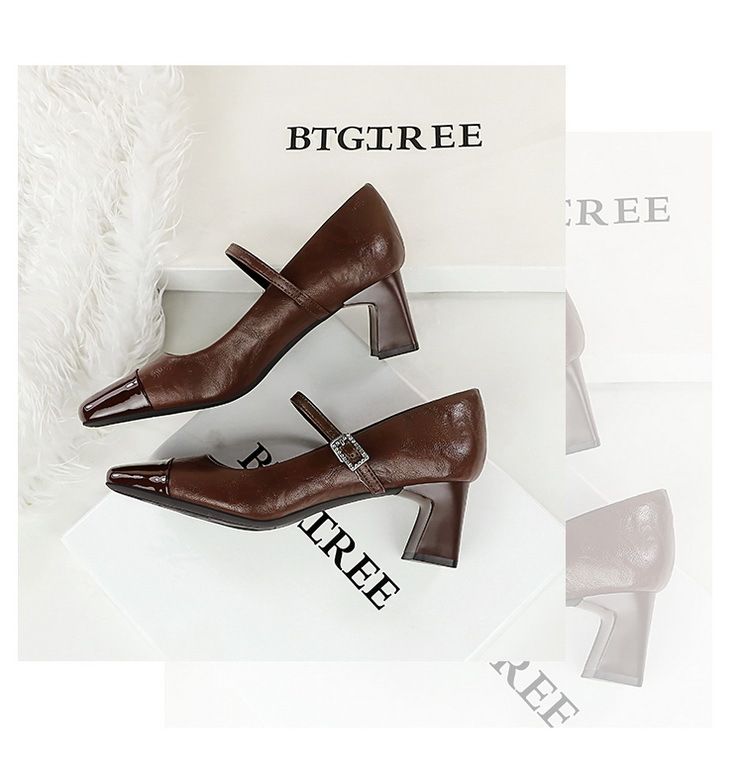 5292 Wind Thick Heel Shallow Mouth Splicing Square Head Water Diamond Buckle Strap Single Shoe Spring and Autumn Women's_voghion.com
