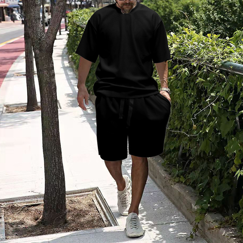Herrenbekleidung Sommer Herren große Größe lockerer Anzug Kurzarm Shorts einfarbig Freizeitanzug Herren_voghion.com