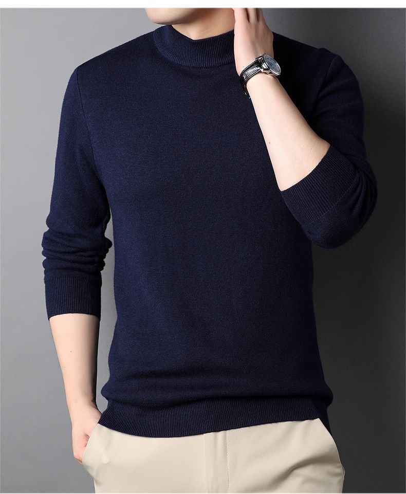 New Live Spring And Autumn Solid Color Half Turtleneck Slim Fit Sweater Youth Base Shirt Men's Clothing_voghion.com