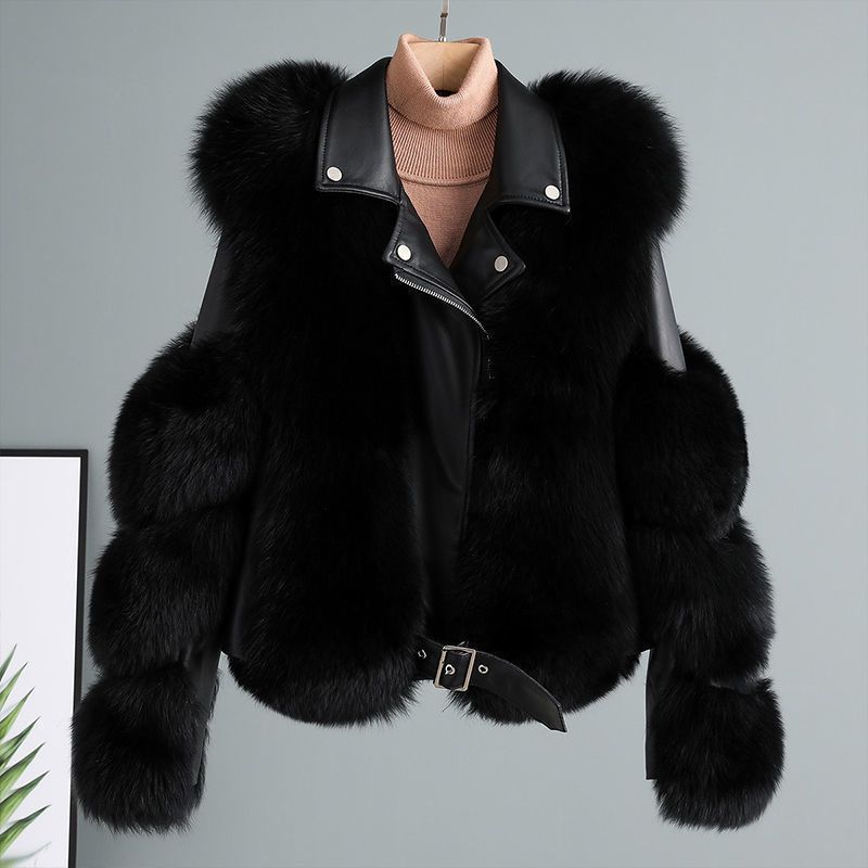 Faux Fur Biker Jacket – Vegan Fox Collar Coat With Polo Neck (S-4XL, Winter-Ready In 6 Shades From Dusty Rose To Midnight Black)_voghion.com