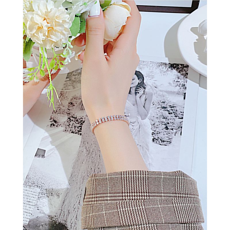 Moderigtigt udsøgt og elegant armbåndssmykker kobberbelagt guld dobbelt række diamant damearmbånd kæreste bedste gave_voghion.com