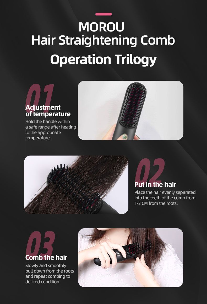 Wireless Ionic Straightening & Styling Brush – 2-in-1 Detangling & Curling, LCD Temperature Display, Fast USB-C Charging, Travel-Friendly_voghion.com