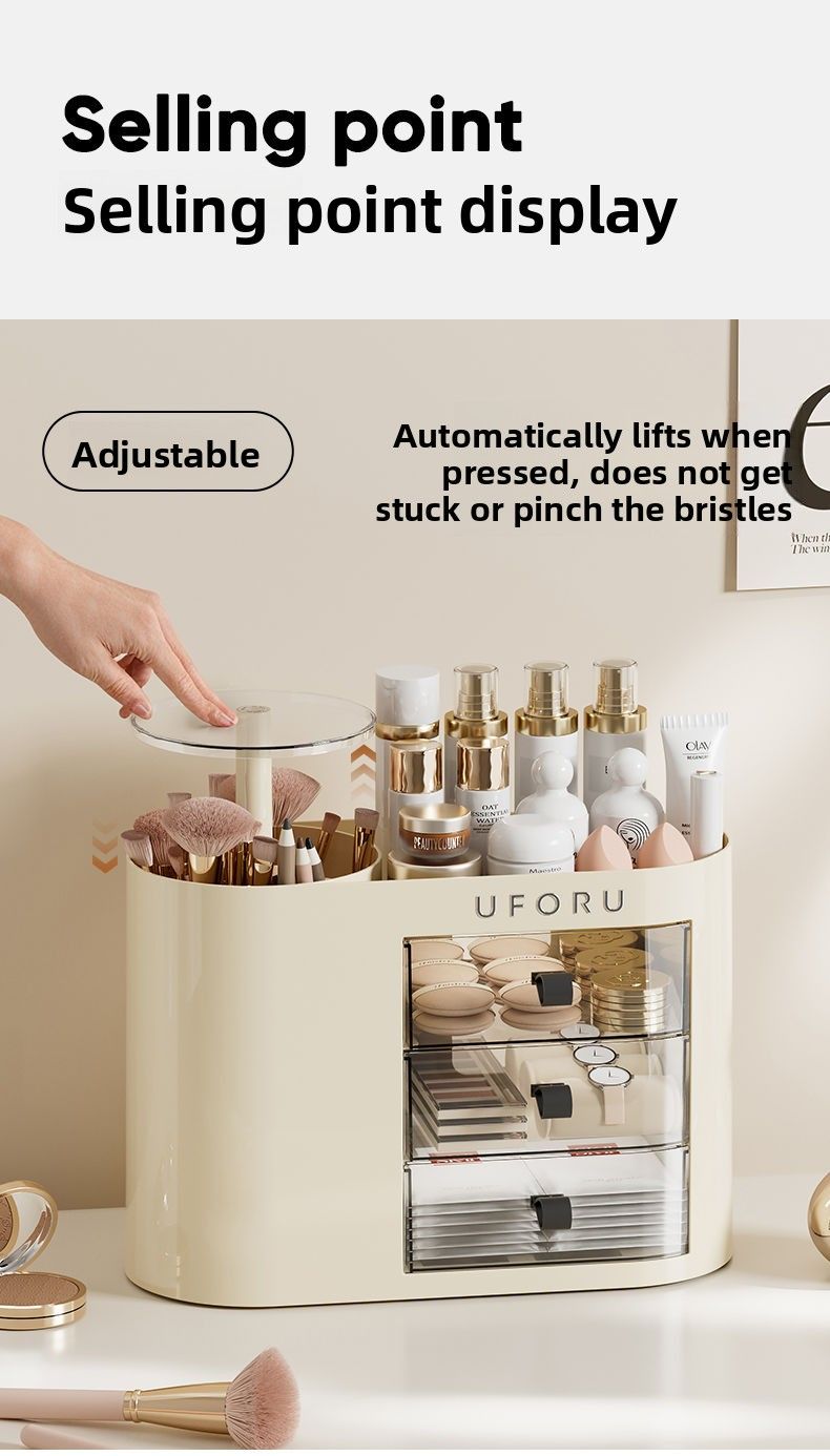 Drawer-style Organizer Desktop Vanity Multi-functional Cosmetic Makeup Brush Storage Rack Lipstick Jewelry Box_voghion.com