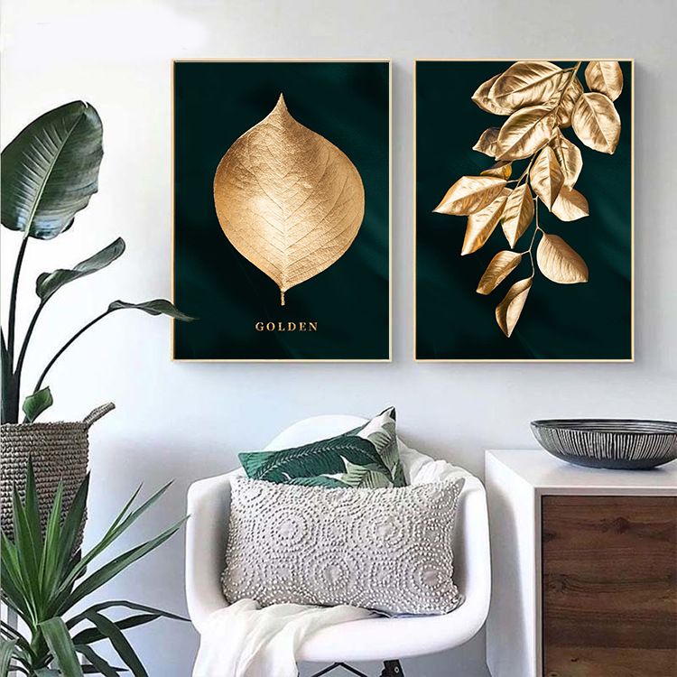 Black Gold Leaf Living Hanging Nordic Landscape Canvas Core Abstract Dining Room Decorative Painting_voghion.com