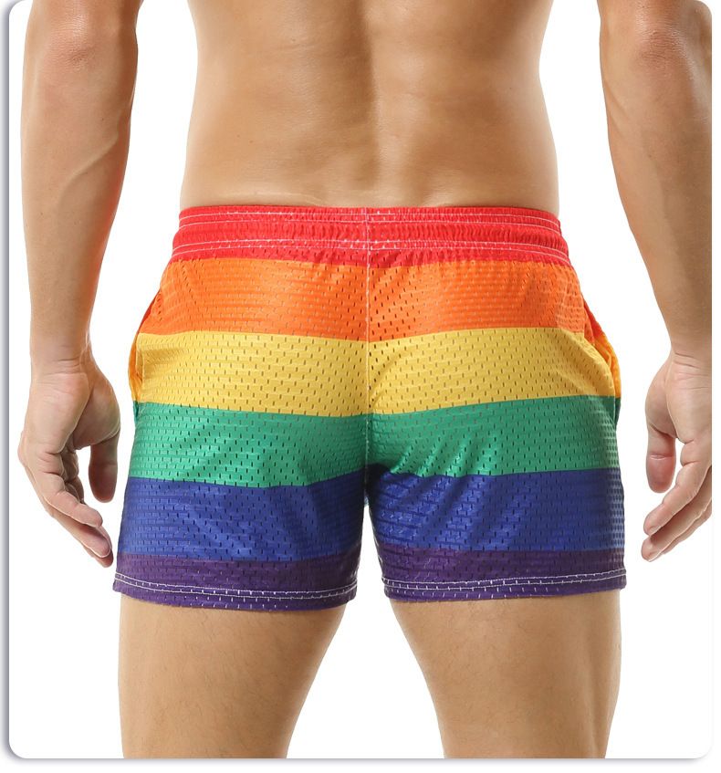 Men's Underwear Rainbow Men's Mid Length Pants With Drawstrings Hollow Breathable Fashionable Pocket Elastic Large Size Mid Waist Sports Pants For Men_voghion.com