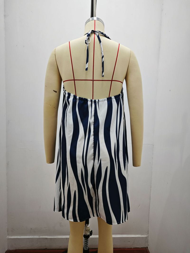 2025 Summer Printed Shoulder Hanging Neck Strap Loose Women's Dress For Women_voghion.com
