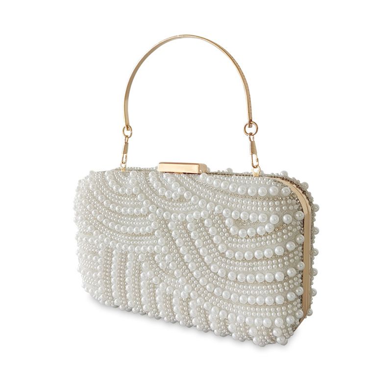 Elegante, handgehaltene Perlennische mit weicher Oberfläche und Schlossschnalle für Damen, kleine, quadratische Umhängetasche für Abendkleider_voghion.com