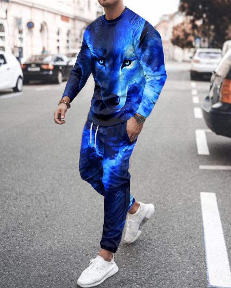 Sudadera con capucha de manga larga y cuello redondo para hombre+pantalones sanitarios de dos piezas, conjunto informal holgado deportivo con estampado digital 3D_voghion.com