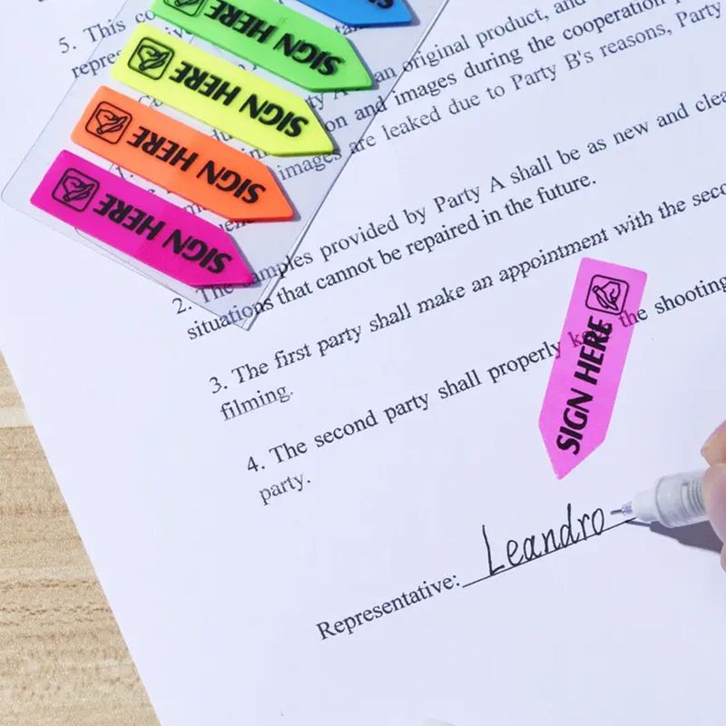 Blocos de Notas Adesivas Fluorescentes - 100/300/500 Folhas, Abas Autoadesivas de PET/BOPP para Contratos, Documentos e Arquivos (5 Cores, 4,5 x 1,2 cm)_voghion.com