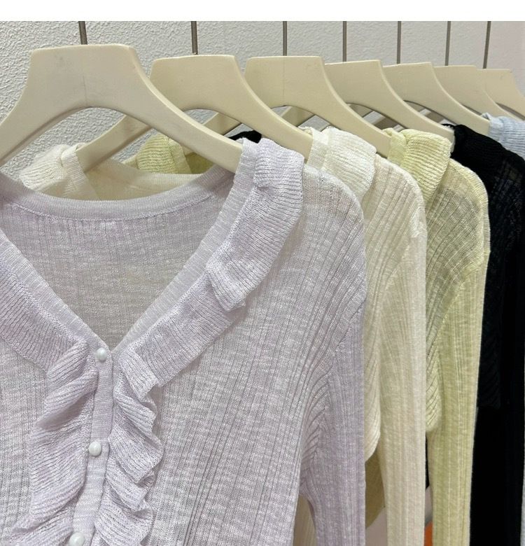 Lotus leaf edge ice silk sunscreen cardigan thin design for women's summer high-end feeling, shawl with suspender skirt,_voghion.com