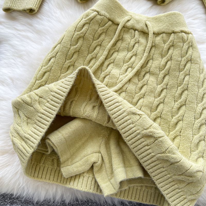 Vintage Jacquard Strick Set Damen Ärmelloses Top + Midirock Elegantes Zweiteiler Outfit In Grün & Schwarz (Einheitsgröße)_voghion.com