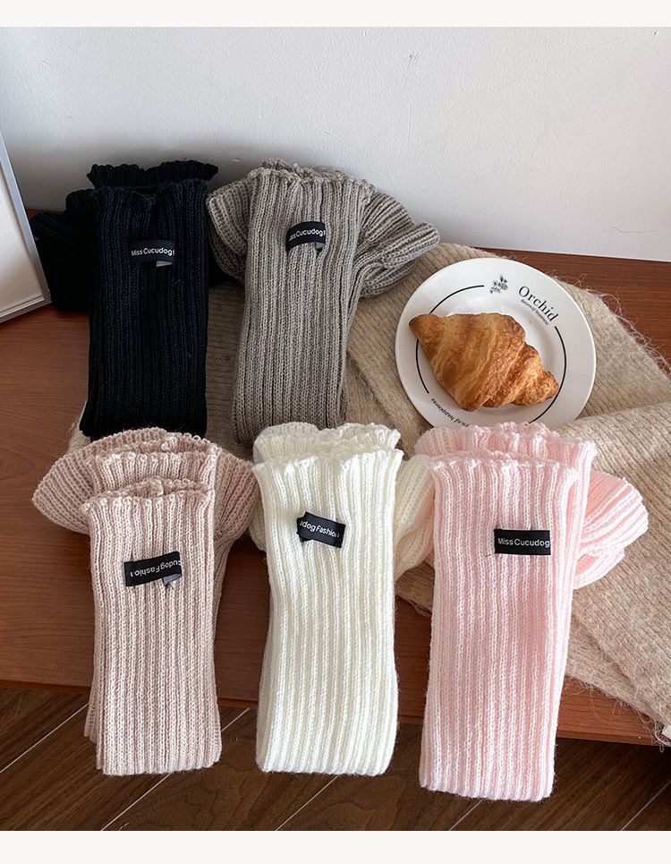 Scaldamuscoli Bootshang Calzini in cotone stile balletto per donna Calzini in pile autunnali e invernali Etichetta in tessuto lavorato a maglia Colore unito Miu Hot Girl lavorato a maglia_voghion.com