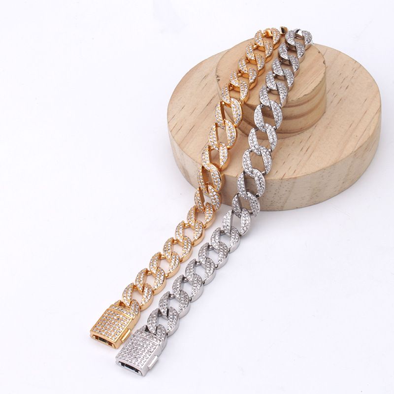 Bracciale da uomo alla moda e alla moda, hip-hop, set completo con catena cubana in zircone, gioielli alla moda_voghion.com