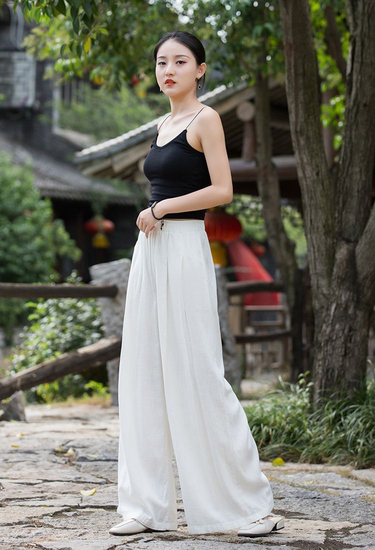Women's Clothing Textured Linen Versatile Version Lengthen Legs Elegant and Chic Women's Skirt Pants Wide-leg Pants_voghion.com