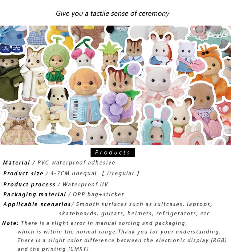 55pcs Calico Critters Stickers Scrapbook Decoration Graffiti Decals Skateboard Laptop Waterproof Sticker_voghion.com