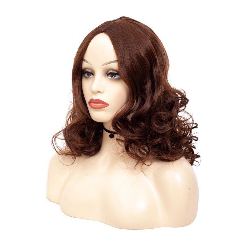 Haarverlengingen Pruiken middenscheiding lang krullend haar bruine pruiken Synthetische vezel golvende pruiken_voghion.com