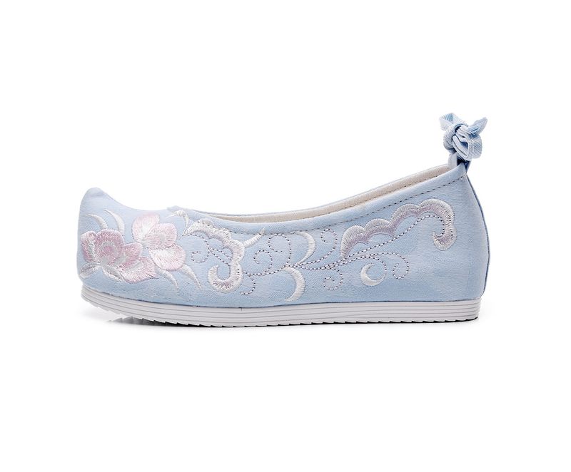 Hanfu-Wolkenkopf mit Schleife, Schuhe mit umgedrehtem Kopf, erhöhte Innenhöhe, antikes Kostüm, bestickte Stoffschuhe mit flacher Unterseite_voghion.com
