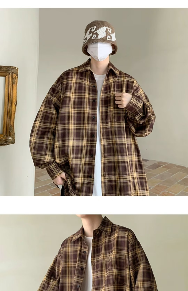 Vintage-Karohemd – Übergroßes Langarm-Leinengemisch, atmungsaktiv und knitterfrei, minimalistisches Freizeitoberteil (M-5XL, Herbst-Essential)_voghion.com