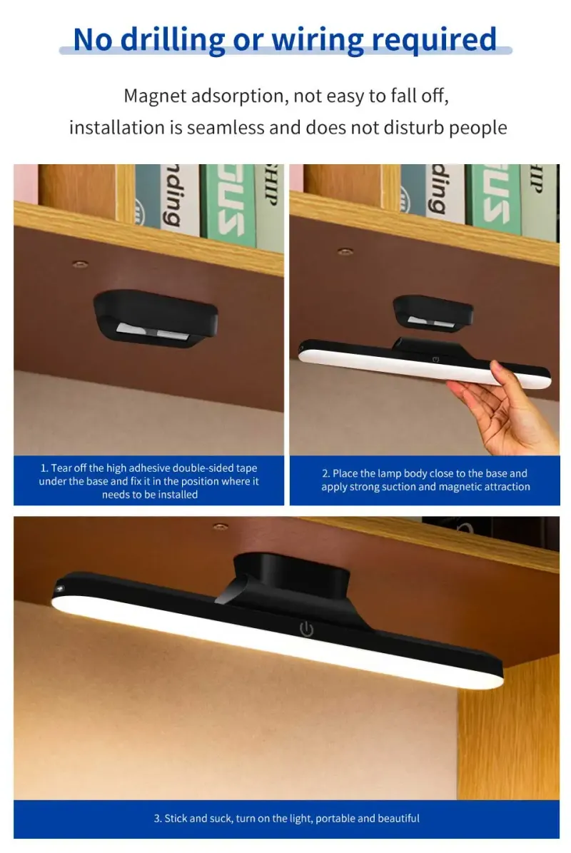 Wiederaufladbare, dimmbare LED-Magnetspiegelleuchte mit Augenschutz, zum Aufhängen und Berühren – ideal zum Lesen, Schminken, für Selfies, im Kleiderschrank oder Badezimmer._voghion.com