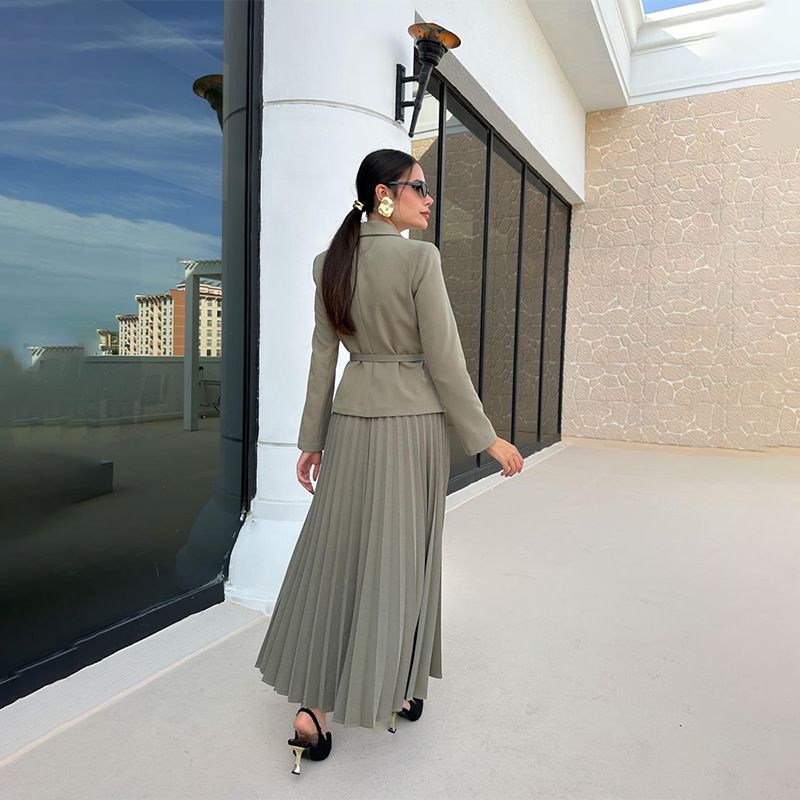 Frauen Kleidung neue Französisch mode temperament v-ausschnitt anzug set plissee rock_voghion.com