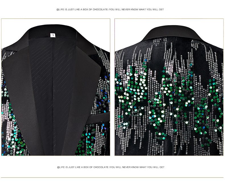 Herrenbekleidung Herren silbergrüne Paillettenanzugjacke Tanzbar Sänger Moderator Bühnenkleidung Kostüm_voghion.com