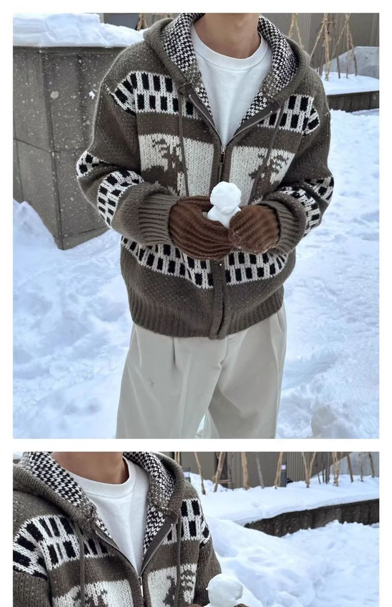 Pure New Style Knitted Reindeer Hooded Autumn Sweater Cardigan Jacket For Men Trendy Harajuku Versatile Elegant Ins_voghion.com
