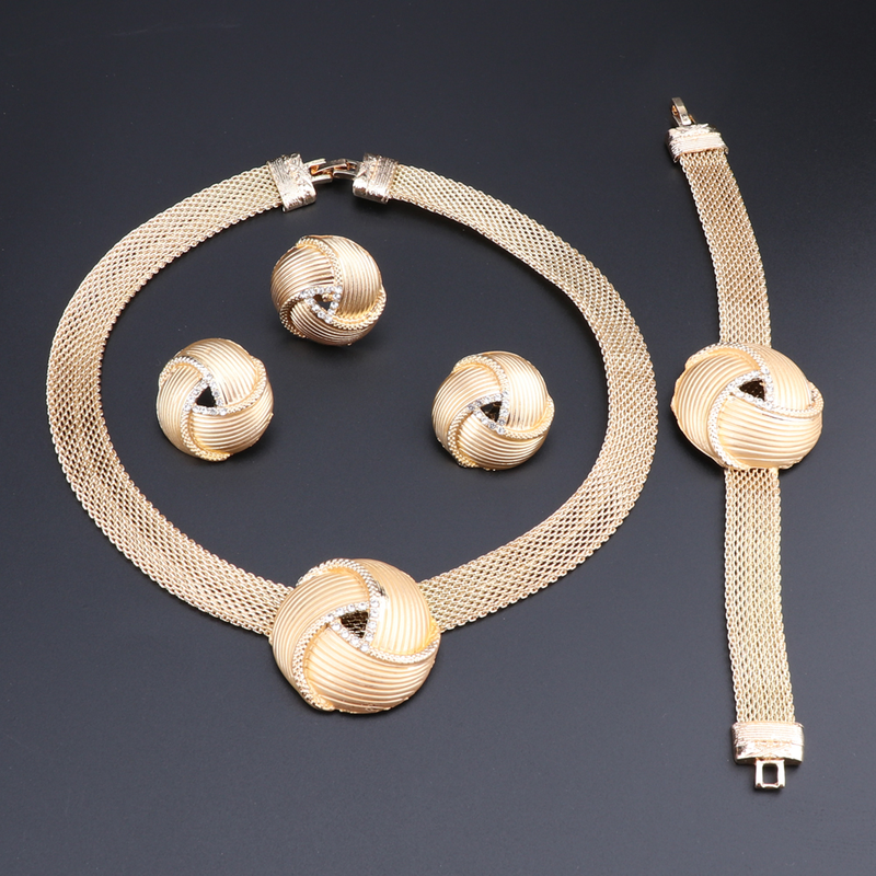 Set di gioielli in oro Dubai per donna grande set di gioielli per collana Set di gioielli da sposa per donna Accessori da sposa_voghion.com