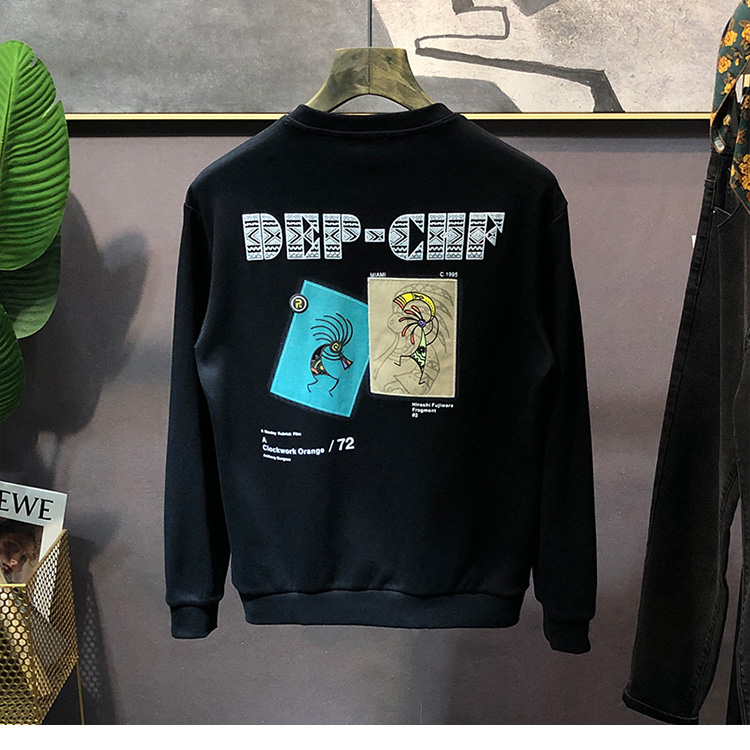 Korean slim fit trendy label with printed pullover on the back, long sleeved hoodie for men's new casual and handsome_voghion.com