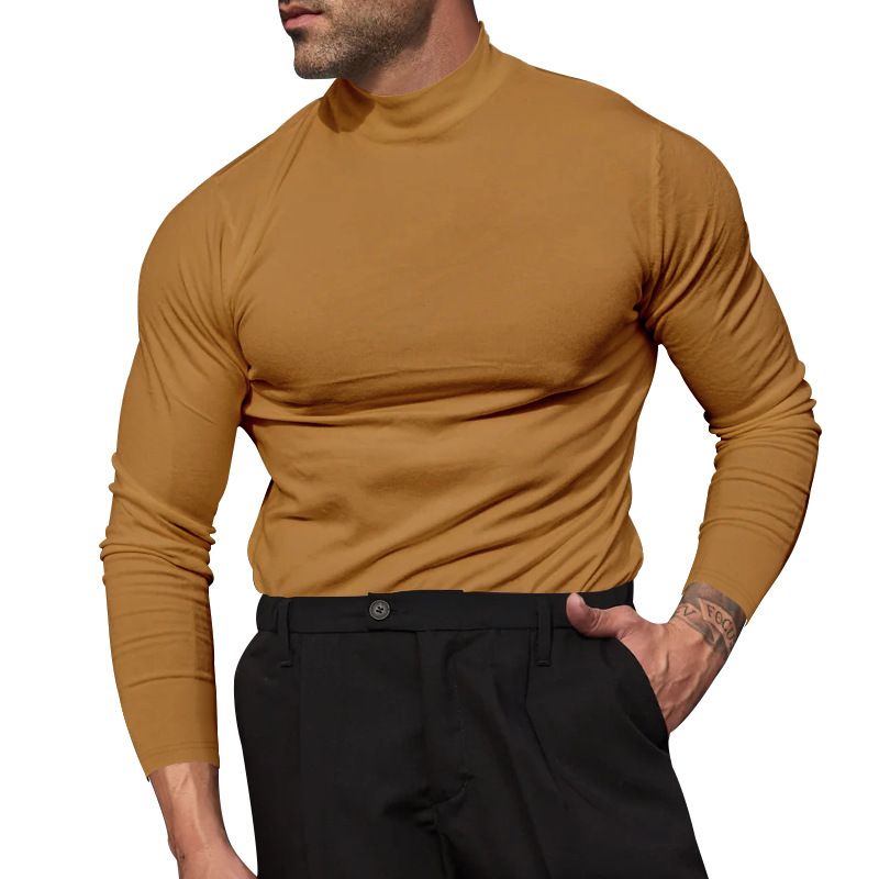 Maglione da uomo in misto lana tedesca – Pullover leggero a collo medio (cachi/nero/bianco, XS-XXXL)_voghion.com