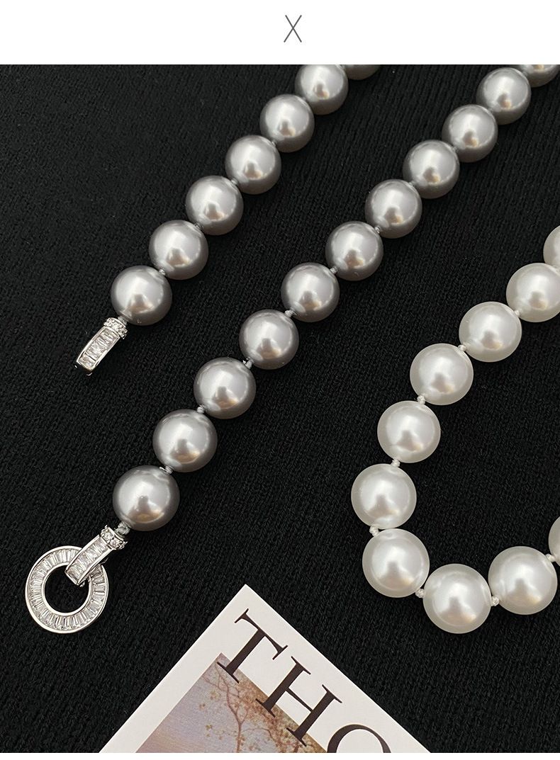 Nuova collana di perle Shijia imitazione vera canapa rotonda lucida da 12 mm moda femminile autunno e inverno catena clavicola temperamento semplice_voghion.com